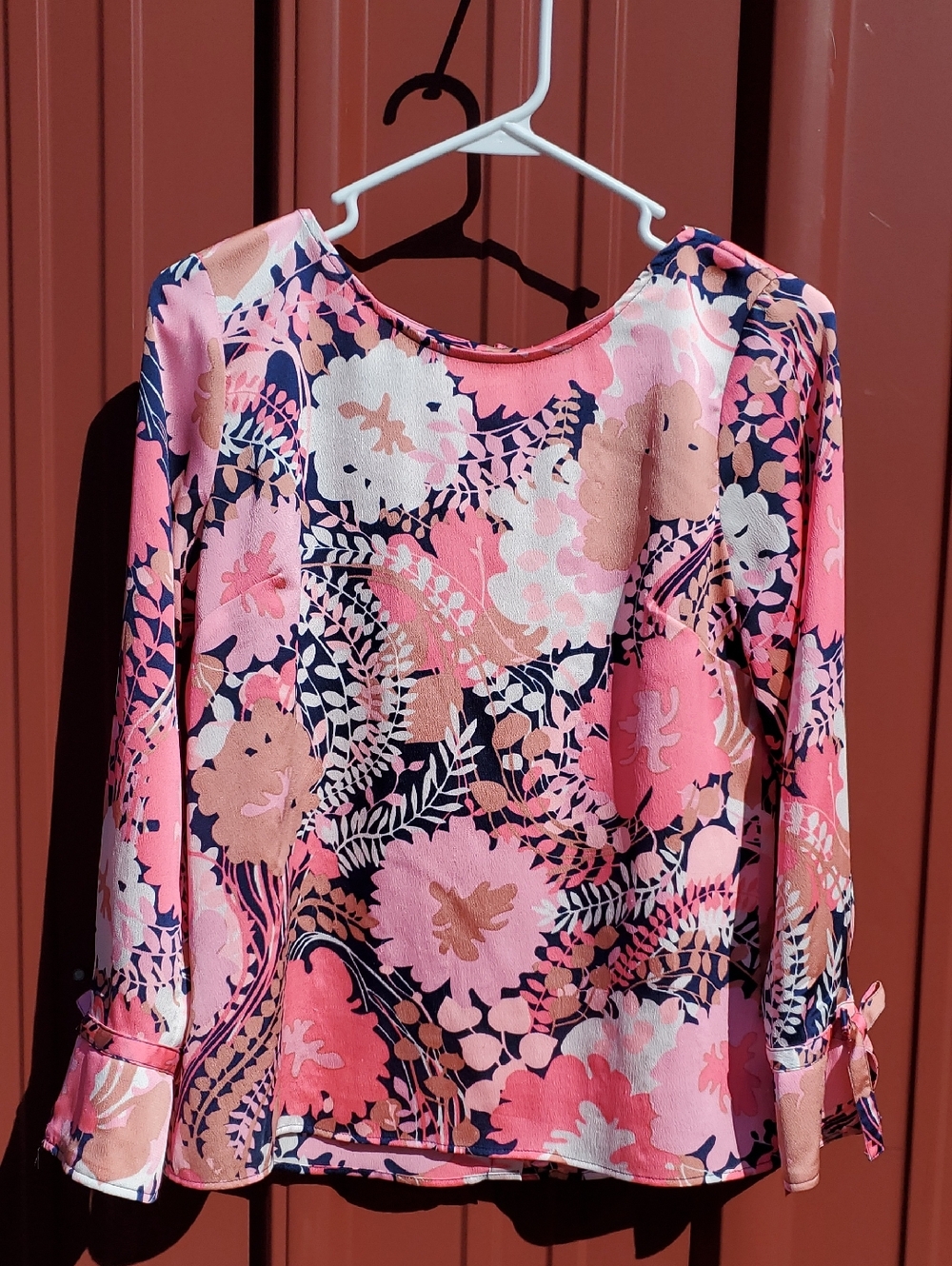 Talbots Pink Floral Print Long-Sleeve Blouse